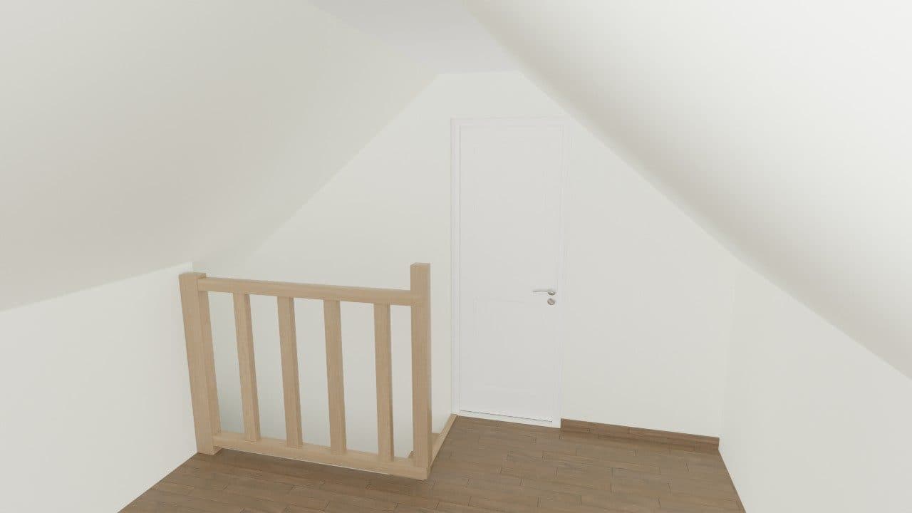 3D render: Binnendeur en trap
