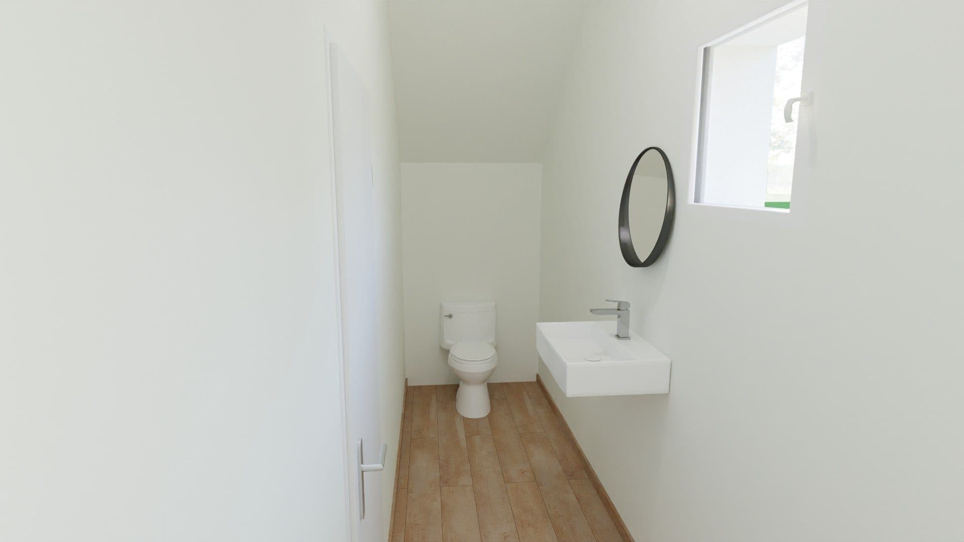 3D render: Hangtoilet en lavabo