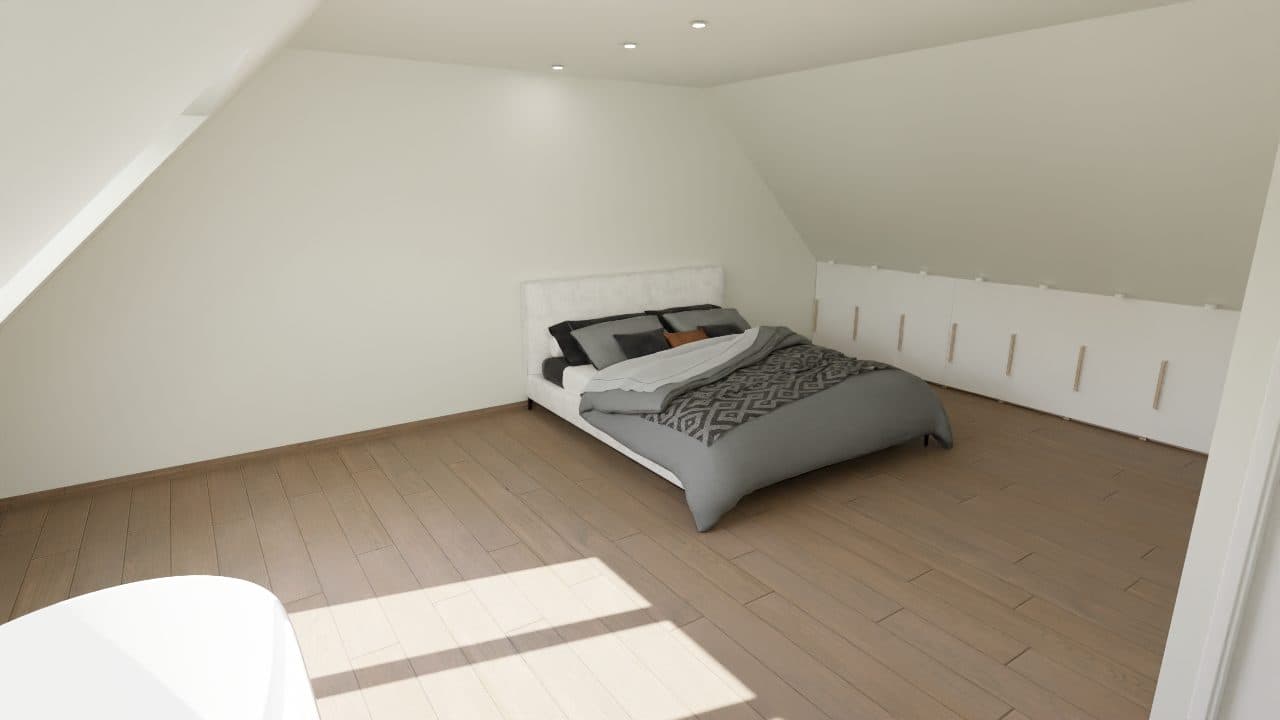 3D render: Maatkast in de schuine wand