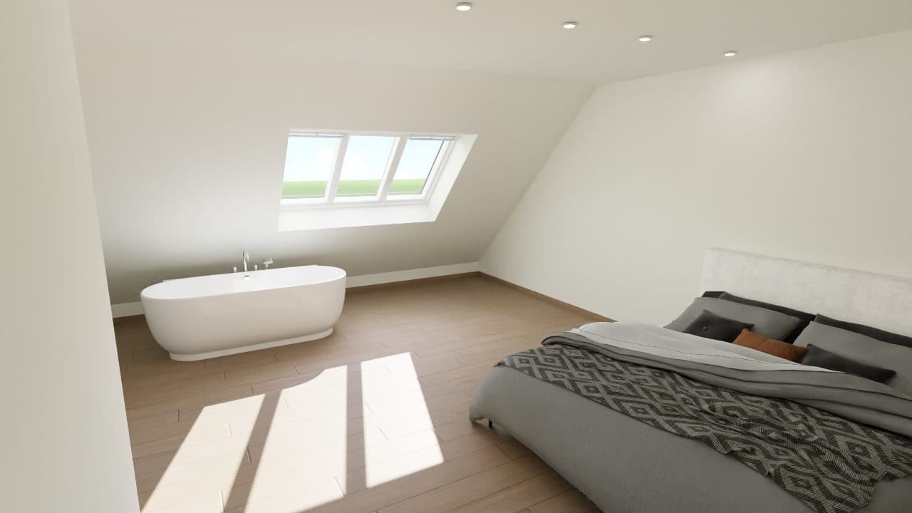 3D render: En suite met bad